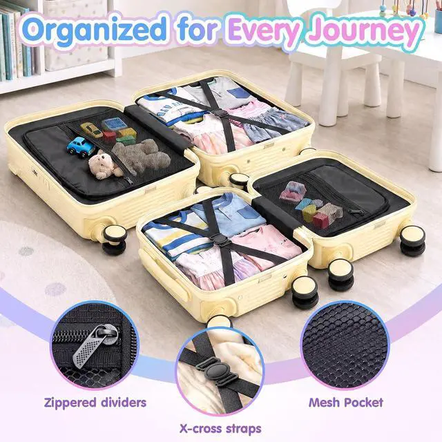 Alt view image 6 of 7 - Ride On Suitcase for Kids 2 Piece Carry On Luggage Set (Yellow) | 20"+ 14" Toddler Ride on Suitcase Set, ABS+PC HardShell, Silent Spinner Wheels, Safety Belt, Foldable Cup Holder