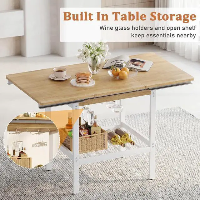 Alt view image 4 of 7 - Extendable Breakfast Nook Set with Storage Bench, Corner Dining Table Set | Extendable Table Design, Hidden Storage Benches, 6-Piece Dining Set, Built-In Glass Holders, Indoor & Outdoor Use