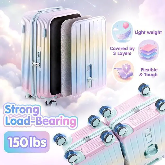 Alt view image 5 of 7 - Ride On Suitcase for Kids 2 Piece Carry On Luggage Set (Macaron Gradient) | 20"+ 14" Toddler Ride on Suitcase Set, ABS+PC HardShell, Silent Spinner Wheels, Safety Belt, Foldable Cup Holder
