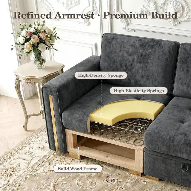 Alt view image 6 of 7 - Oversized Modular Sectional Sofa, Chenille Sofa with Storage, Deep Seat | Storage Under Each Seat, Extra Deep Seating, Chenille Fabric, Flexible Layout, Gold Metal Accents, Washable Covers