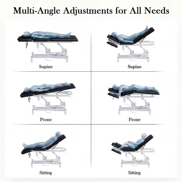 Alt view image 3 of 7 - 2-Motor Electric Massage Table for Physical Therapy (Black, with Stool) | Professional Treatment & Medical Exam Table with Wheels, 3-Section Lumbar Lift & Height Adjustable for Facial Tattoo Waxing