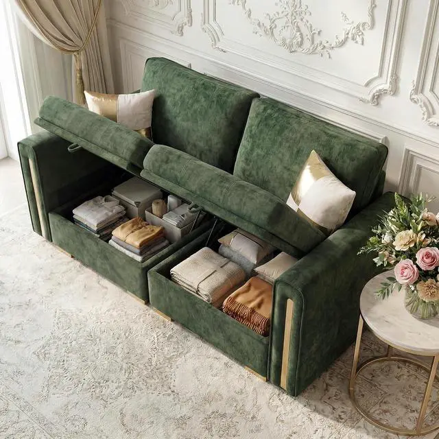 Alt view image 3 of 7 - Oversized Modular Chenille Loveseat with Storage, Comfy Extra Deep & Wide Seat Couch with Gold Metal Accents & Legs for Living Room (Green)