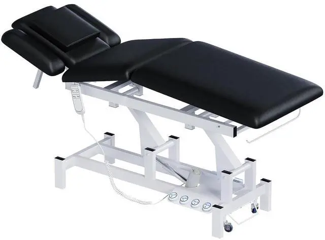 Main image of 2-Motor Electric Massage Table for Physical Therapy (Black) | Professional Treatment & Medical Exam Table with Wheels, 3-Section Angle & Height Adjustable for Facial, Tattoo, Waxing