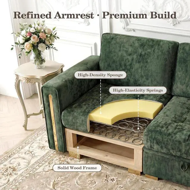 Alt view image 4 of 7 - Oversized Modular Chenille Loveseat with Storage, Comfy Extra Deep & Wide Seat Couch with Gold Metal Accents & Legs for Living Room (Green)