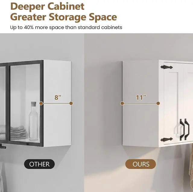 Alt view image 6 of 7 - Wall Mounted Laundry Room Cabinet Farmhouse Wall Cabinet Set | Adjustable Storage Shelf, Sturdy Towel Bar, 4 Sturdy S-Hooks, Farmhouse Storage Cabinets for Laundry, Bathroom, Kitchen