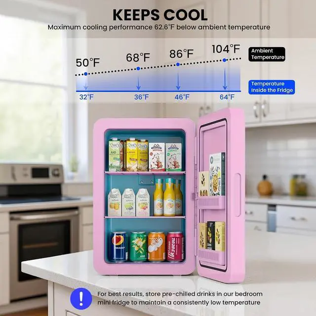 Alt view image 4 of 7 - 22L/30Cans Mini Fridge for Bedroom, Portable Cooler & Warmer | Mini Refrigerator with Glass Front, Small Cooler for Car Office Desk & Dorm Room Food Beverage Skincare Makeup Cosmetics