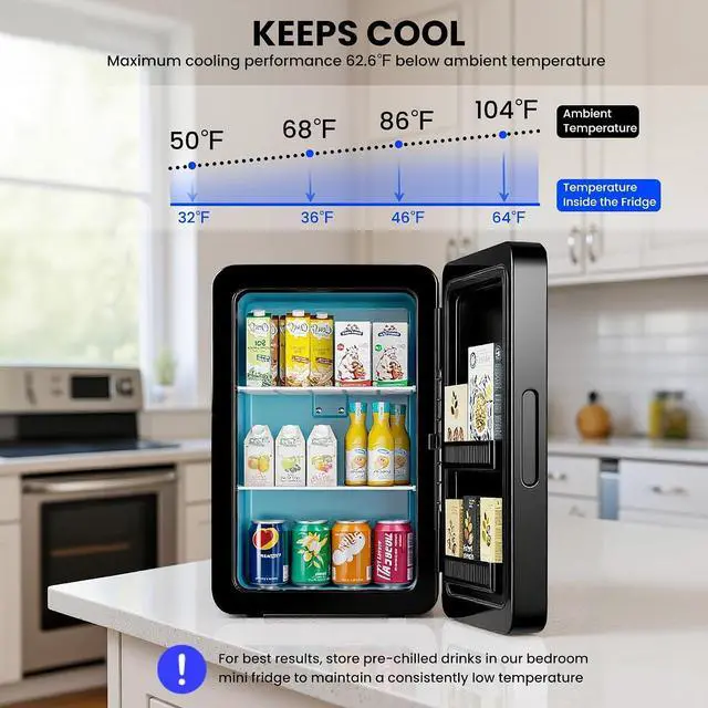 Alt view image 4 of 7 - 22L/30Cans Mini Fridge for Bedroom, Portable Cooler & Warmer | Mini Refrigerator with Glass Front, Small Cooler for Car Office Desk & Dorm Room Food Beverage Skincare Makeup Cosmetics