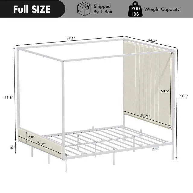 Alt view image 2 of 7 - Full Canopy Platform Bed with Charging Station & LED Lights | 4-Poster Canopy Design, Heavy-Duty Steel Frame, 11-Inch Under-Bed Storage, No Box Spring Needed, Easy Assembly & Noise-Free