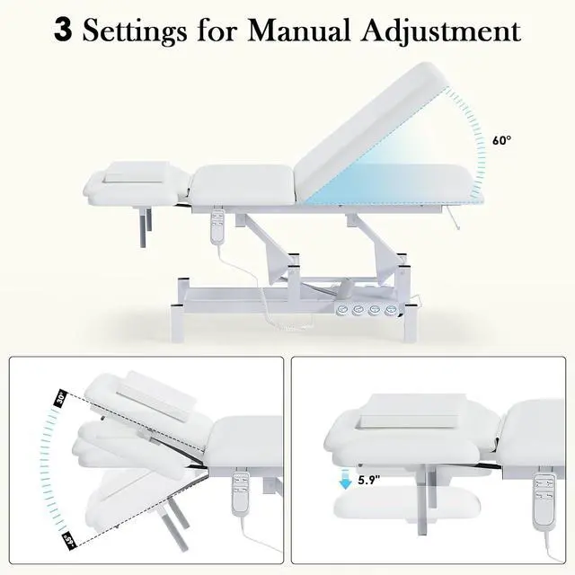 Alt view image 5 of 7 - 2-Motor Electric Massage Table for Physical Therapy (White) | Angle & Height Adjustable, Wheels for Easy Mobility, Professional Treatment & Medical Exam Table for Facial, Tattoo, Waxing