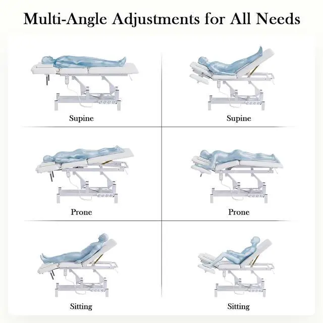 Alt view image 6 of 7 - 2-Motor Electric Massage Table for Physical Therapy (White) | Angle & Height Adjustable, Wheels for Easy Mobility, Professional Treatment & Medical Exam Table for Facial, Tattoo, Waxing