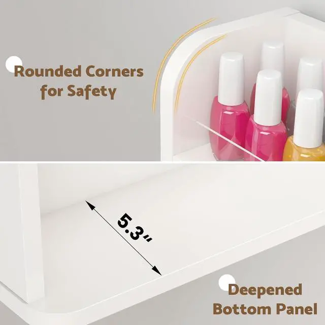 Alt view image 6 of 7 - Wood Nail Polish Rack Display, 6 Tiers Nail Polish Wall Organizer, White | Wall Mounted Nail Polish Storage & Display Shelf, 6 Layers Wall Mount Nail Polish Holder Wall, LED Light, Acrylic Baffle