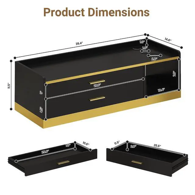 Alt view image 2 of 7 - 39.4" Wall Mount Salon Stations for Hair Stylist, Professional Floating Barber Desk with Gold Accent, 2 Drawers & 3 Tool Holders, Styling Station with Storage for Barbershop, Beauty & Spa, Black