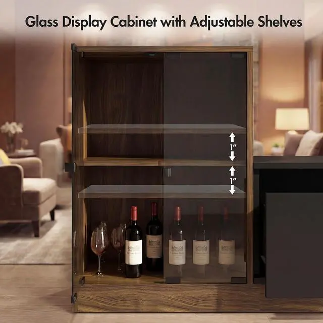 Alt view image 3 of 7 - Extendable TV Stand with Glass Cabinet for 75-110 TVs, Modern Entertainment Center with LED, 2 Drawers and Media Storage, Adjustable Length TV Console for Living Room Bedroom (Black)