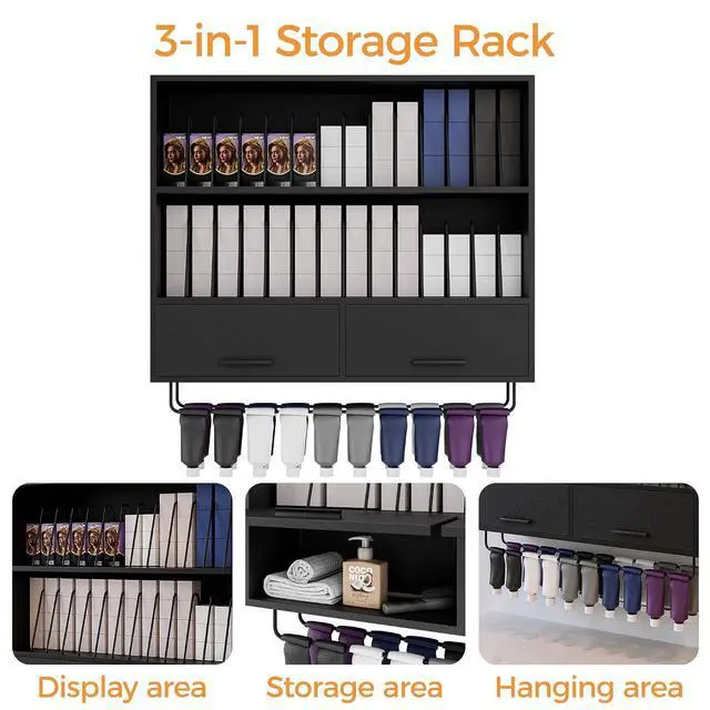 Alt view image 3 of 7 - Wall Mount Hair Color Organizer Rack with Removable Dividers, Hair Color Bar Wall Shelf Cabinet for Dye Storage and Display, Holds 160+ Tubes for Barbershop Beauty Spa, Black