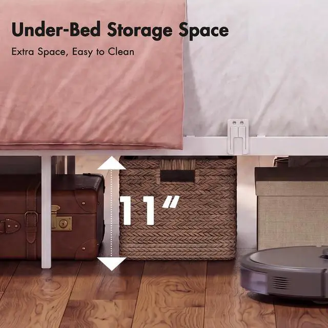 Alt view image 6 of 7 - Queen Canopy Platform Bed with Charging Station & LED Lights | 4-Poster Canopy Design, Heavy-Duty Steel Frame, 11-Inch Under-Bed Storage, No Box Spring Needed, Easy Assembly & Noise-Free
