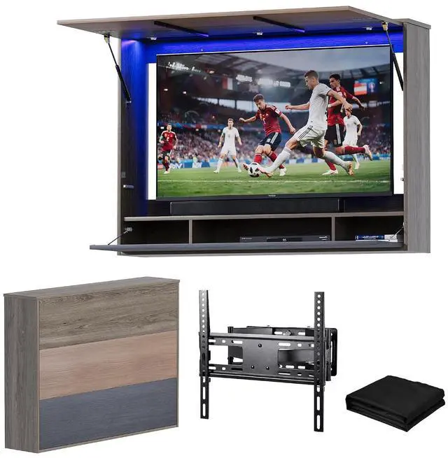 Main image of 45"-55" Outdoor TV Enclosure with LED Light | Wall Mounted TV Cabinet, Lift-Up Door, UV Protection Cover, Steel Bracket, 3 Storage Compartments, for Patio, Backyard, Pool