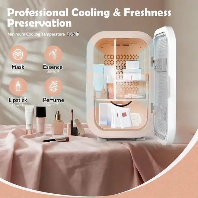 Alt view image 2 of 7 - 22L Mini Skincare Fridge, Small Personal Makeup Refrigerator | Beauty Fridge for Comestic Storage & Glass Front, 44°F Intelligent Cooling, Cosmetic Fridge for Bedroom, College Dorm