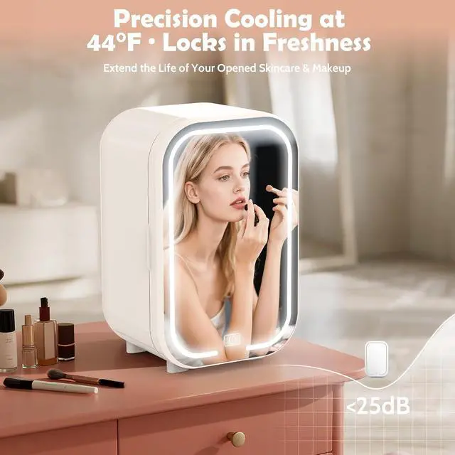 Alt view image 5 of 7 - 22L Mini Skincare Fridge, Small Personal Makeup Refrigerator | Beauty Fridge for Comestic Storage & Glass Front, 44°F Intelligent Cooling, Cosmetic Fridge for Bedroom, College Dorm