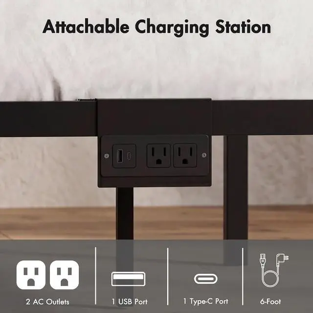 Alt view image 4 of 7 - Full Canopy Platform Bed with Charging Station & LED Lights | 4-Poster Canopy Design, Heavy-Duty Steel Frame, 11-Inch Under-Bed Storage, No Box Spring Needed, Easy Assembly & Noise-Free