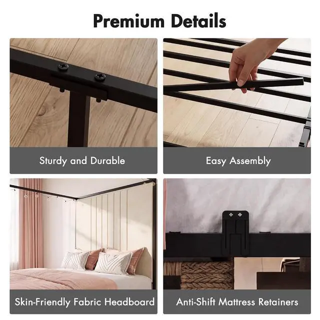 Alt view image 6 of 7 - Full Canopy Platform Bed with Charging Station & LED Lights | 4-Poster Canopy Design, Heavy-Duty Steel Frame, 11-Inch Under-Bed Storage, No Box Spring Needed, Easy Assembly & Noise-Free