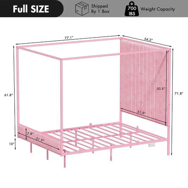Alt view image 2 of 7 - Full Canopy Platform Bed with Charging Station & LED Lights | 4-Poster Canopy Design, Heavy-Duty Steel Frame, 11-Inch Under-Bed Storage, No Box Spring Needed, Easy Assembly & Noise-Free