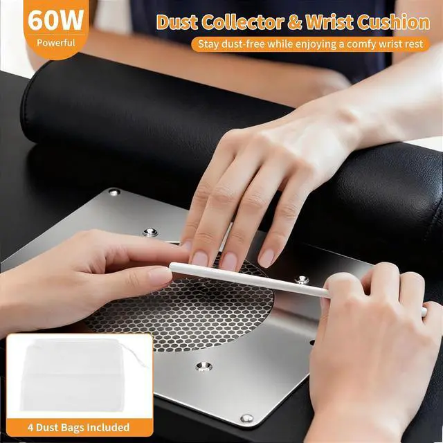 Alt view image 2 of 7 - Manicure Table with Dust Collector, L-Shaped Nail Desk with Mobile Desktop, LED Light, Glass Display Rack, Storage Cabinets and Drawers for Home Spa Beauty Salon Nail Station, Black