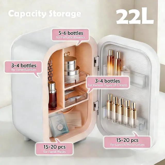Alt view image 2 of 7 - 22L Mini Skincare Fridge, Small Personal Makeup Refrigerator | Beauty Fridge for Comestic Storage & Glass Front, 44°F Intelligent Cooling, Cosmetic Fridge for Bedroom, College Dorm