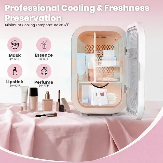 Alt view image 3 of 7 - 22L Mini Skincare Fridge, Small Personal Makeup Refrigerator | Beauty Fridge for Comestic Storage & Glass Front, 44°F Intelligent Cooling, Cosmetic Fridge for Bedroom, College Dorm