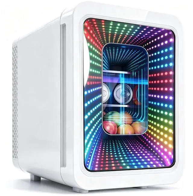 Main image of 20L Mini Fridge LED Gaming Light, Small Beverage Refrigerator | 22Cans Mini Cooler & Warmer with See through Mirror Door, Portable Small Fridge for Bedroom, Office, Gaming Room, Car