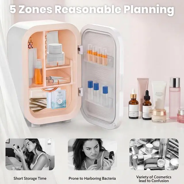 Alt view image 4 of 7 - 22L Mini Skincare Fridge, Small Personal Makeup Refrigerator | Beauty Fridge for Comestic Storage & Glass Front, 44°F Intelligent Cooling, Cosmetic Fridge for Bedroom, College Dorm