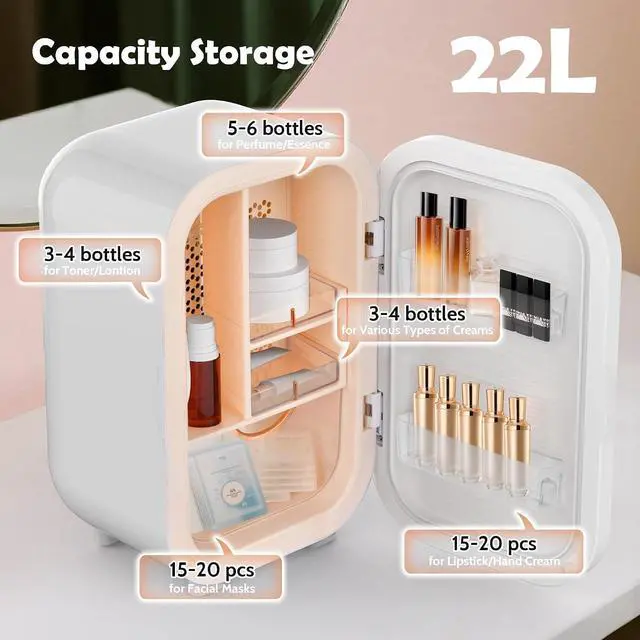 Alt view image 4 of 7 - 22L Mini Skincare Fridge, Small Personal Makeup Refrigerator | Beauty Fridge for Comestic Storage & Glass Front, 44°F Intelligent Cooling, Cosmetic Fridge for Bedroom, College Dorm