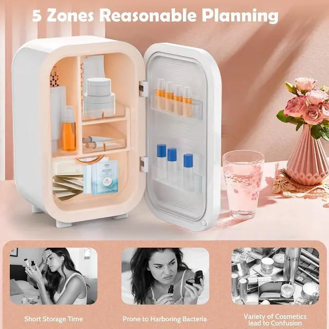 Alt view image 3 of 7 - 22L Mini Skincare Fridge, Small Personal Makeup Refrigerator | Beauty Fridge for Comestic Storage & Glass Front, 44°F Intelligent Cooling, Cosmetic Fridge for Bedroom, College Dorm