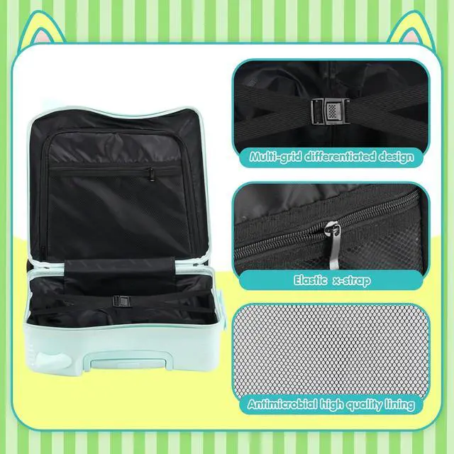 Alt view image 6 of 7 - 20" Kids Ride-On Suitcase with Rope, Carry-On Luggage with TSA Lock | PVC Hardshell, Waterproof & Wear-resistant, 360° Silent Wheels, Telescopic Handle, Airline Carry-on Size, Cute Ear Design
