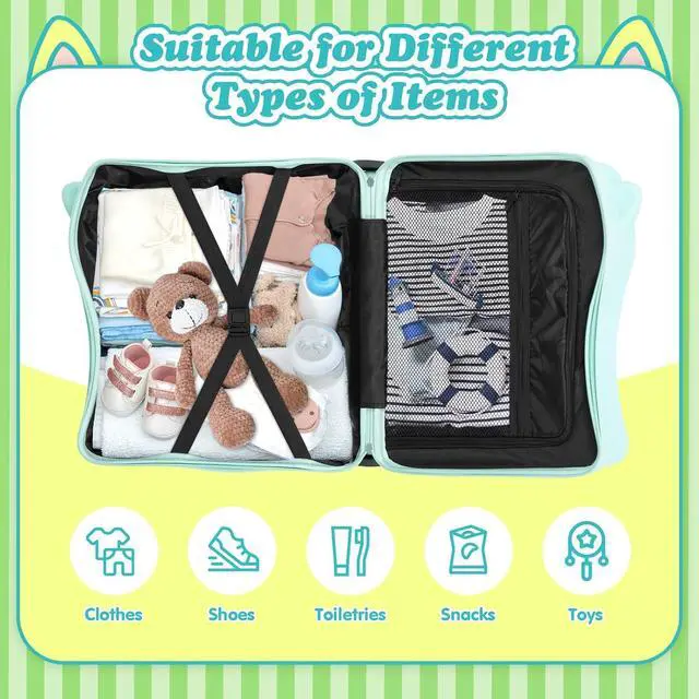 Alt view image 5 of 7 - 20" Kids Ride-On Suitcase with Rope, Carry-On Luggage with TSA Lock | PVC Hardshell, Waterproof & Wear-resistant, 360° Silent Wheels, Telescopic Handle, Airline Carry-on Size, Cute Ear Design