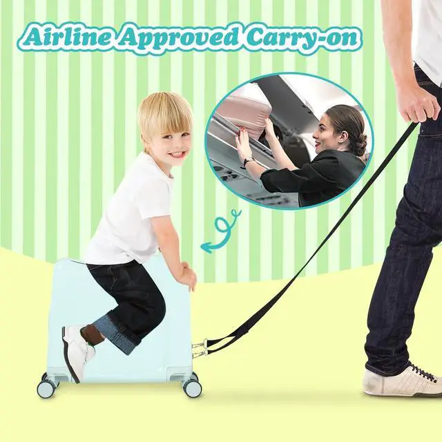 Alt view image 7 of 7 - 20" Kids Ride-On Suitcase with Rope, Carry-On Luggage with TSA Lock | PVC Hardshell, Waterproof & Wear-resistant, 360° Silent Wheels, Telescopic Handle, Airline Carry-on Size, Cute Ear Design