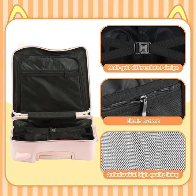 Alt view image 5 of 7 - 20" Kids Ride-On Suitcase with Rope, Carry-On Luggage with TSA Lock | PVC Hardshell, Waterproof & Wear-resistant, 360° Silent Wheels, Telescopic Handle, Airline Carry-on Size, Cute Ear Design