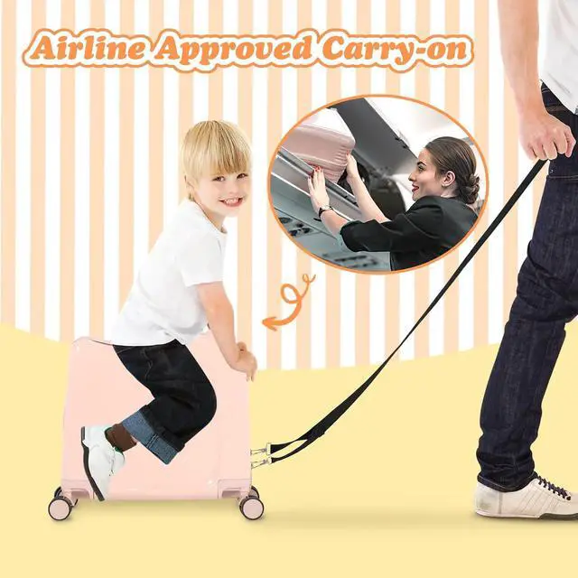 Alt view image 7 of 7 - 20" Kids Ride-On Suitcase with Rope, Carry-On Luggage with TSA Lock | PVC Hardshell, Waterproof & Wear-resistant, 360° Silent Wheels, Telescopic Handle, Airline Carry-on Size, Cute Ear Design