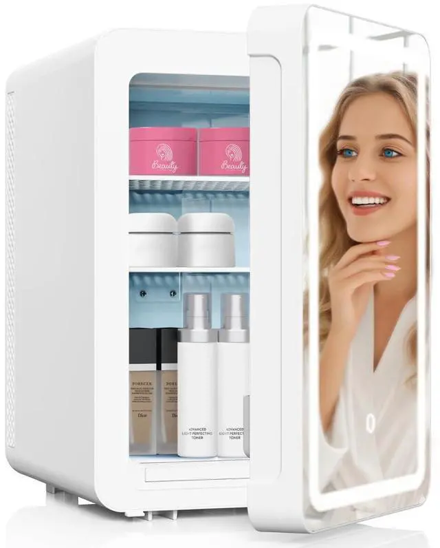 Main image of 16L/20L Skincare Fridge with LED Mirror, Small Fridge for Makeup | Portable Skin Care Fridge for Beauty, Cosmetics, Personal Mini Refrigerator for Food, Office, Dorm, Car, Cooler & Warmer
