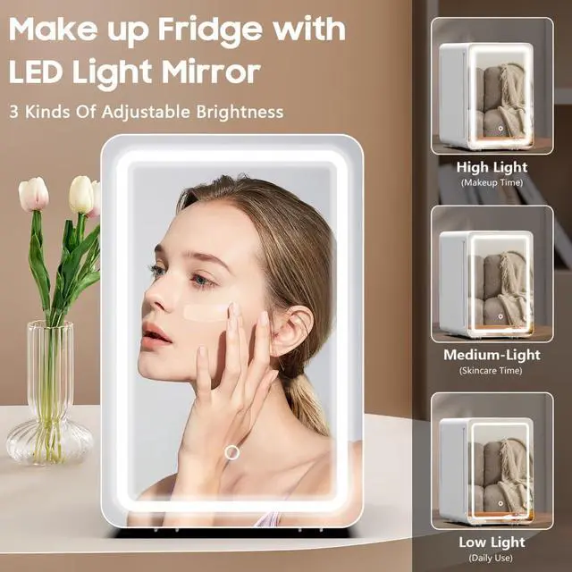 Alt view image 3 of 7 - 16L/20L Skincare Fridge with LED Mirror, Small Fridge for Makeup | Portable Skin Care Fridge for Beauty, Cosmetics, Personal Mini Refrigerator for Food, Office, Dorm, Car, Cooler & Warmer
