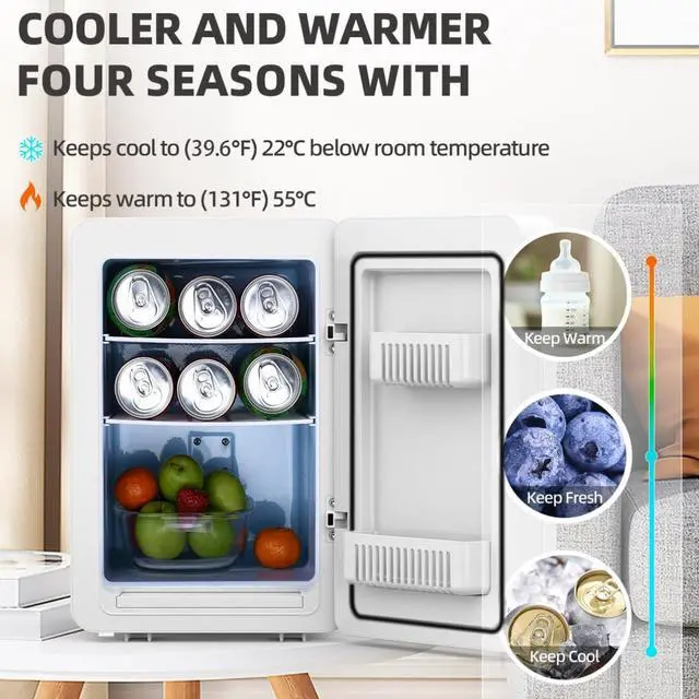 Alt view image 5 of 7 - 16L/20L Skincare Fridge with LED Mirror, Small Fridge for Makeup | Portable Skin Care Fridge for Beauty, Cosmetics, Personal Mini Refrigerator for Food, Office, Dorm, Car, Cooler & Warmer