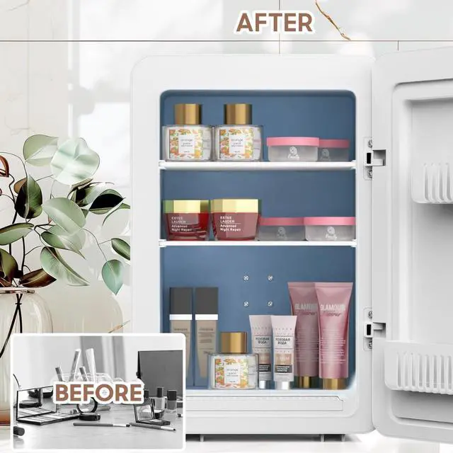 Alt view image 6 of 7 - 16L/20L Skincare Fridge with LED Mirror, Small Fridge for Makeup | Portable Skin Care Fridge for Beauty, Cosmetics, Personal Mini Refrigerator for Food, Office, Dorm, Car, Cooler & Warmer