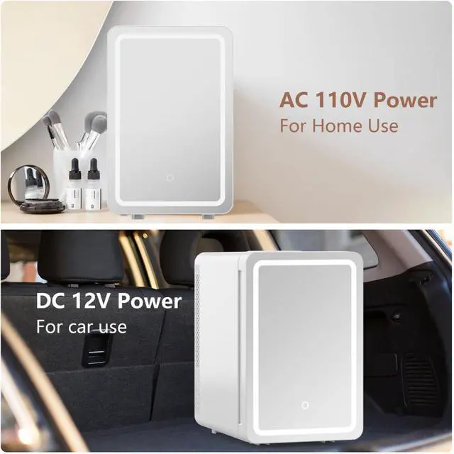 Alt view image 7 of 7 - 16L/20L Skincare Fridge with LED Mirror, Small Fridge for Makeup | Portable Skin Care Fridge for Beauty, Cosmetics, Personal Mini Refrigerator for Food, Office, Dorm, Car, Cooler & Warmer