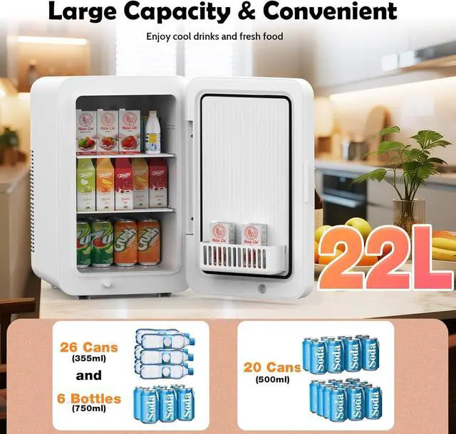 Alt view image 2 of 7 - 12L/22L Mini Fridge for Bedroom, Small Refrigerator for Skincare | Personal Cosmetics Refrigerator, Thermoelectric Cooler & Warmer for Drinks, Food, Beauty, Makeup, Dorm, Car, Office Desk