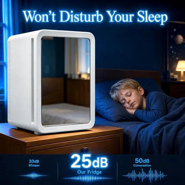 Alt view image 6 of 7 - 20L Mini Fridge LED Gaming Light, Small Beverage Refrigerator | 22Cans Mini Cooler & Warmer with See through Mirror Door, Portable Small Fridge for Bedroom, Office, Gaming Room, Car
