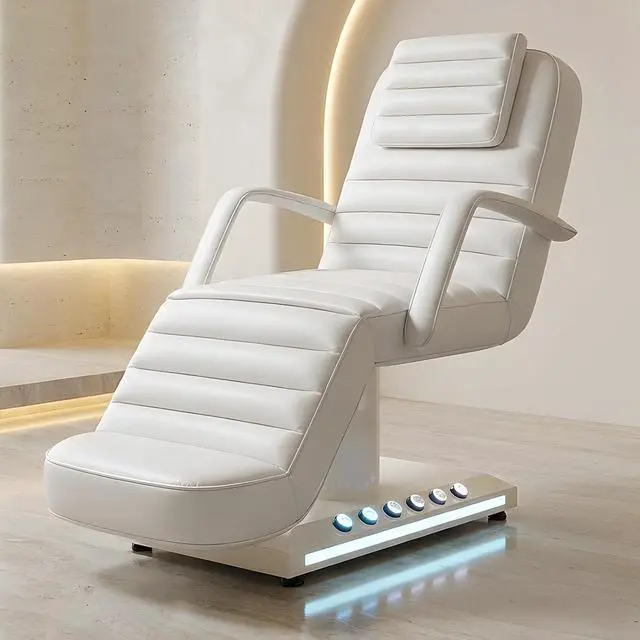 Main image of Electric Massage Table with LED Light, Adjustable Facial Bed with Foot Control for Spa, Tattoo, Waxing, and Eyelash Extension, Removable Headrest and Armrest, 90° Back & Leg Adjustment (White)