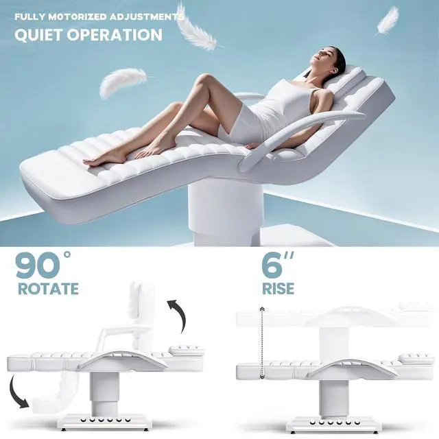 Alt view image 2 of 7 - Electric Massage Table with LED Light, Adjustable Facial Bed with Foot Control for Spa, Tattoo, Waxing, and Eyelash Extension, Removable Headrest and Armrest, 90° Back & Leg Adjustment (White)