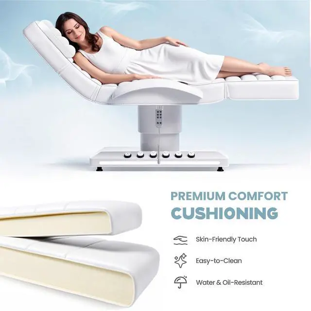 Alt view image 4 of 7 - Electric Massage Table with LED Light, Adjustable Facial Bed with Foot Control for Spa, Tattoo, Waxing, and Eyelash Extension, Removable Headrest and Armrest, 90° Back & Leg Adjustment (White)