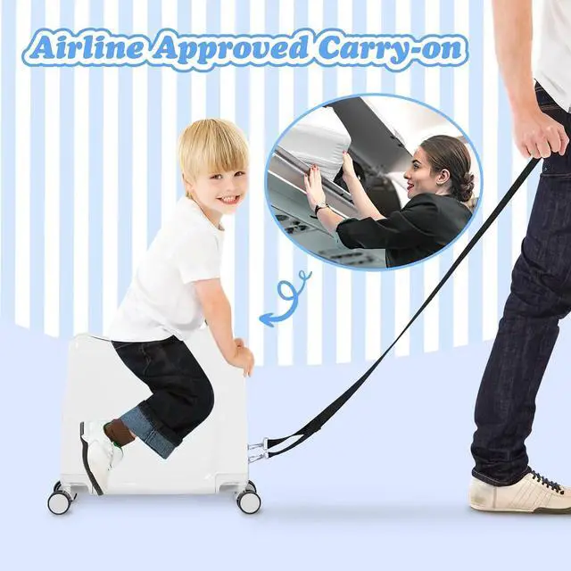 Alt view image 2 of 7 - 20" Kids Ride-On Suitcase with Rope, Carry-On Luggage with TSA Lock | PVC Hardshell, Waterproof & Wear-resistant, 360° Silent Wheels, Telescopic Handle, Airline Carry-on Size, Cute Ear Design