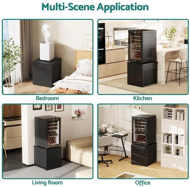 Alt view image 6 of 6 - Mini Fridge Stand with Storage, Heavy Duty Mini Fridge Table with Rolling Cabinet, 250LBS Capacity Tabletop with Lockable Wheel for Dorm, Home, Office, Bedroom (Black)