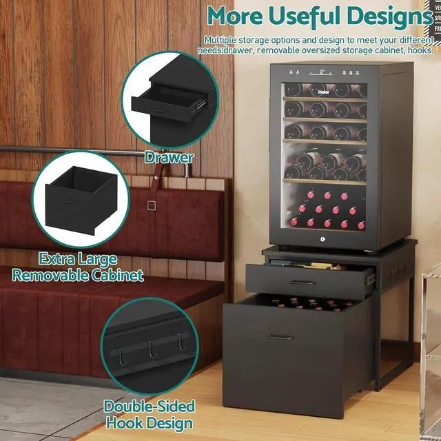 Alt view image 5 of 6 - Mini Fridge Stand with Storage, Heavy Duty Mini Fridge Table with Rolling Cabinet, 250LBS Capacity Tabletop with Lockable Wheel for Dorm, Home, Office, Bedroom (Black)